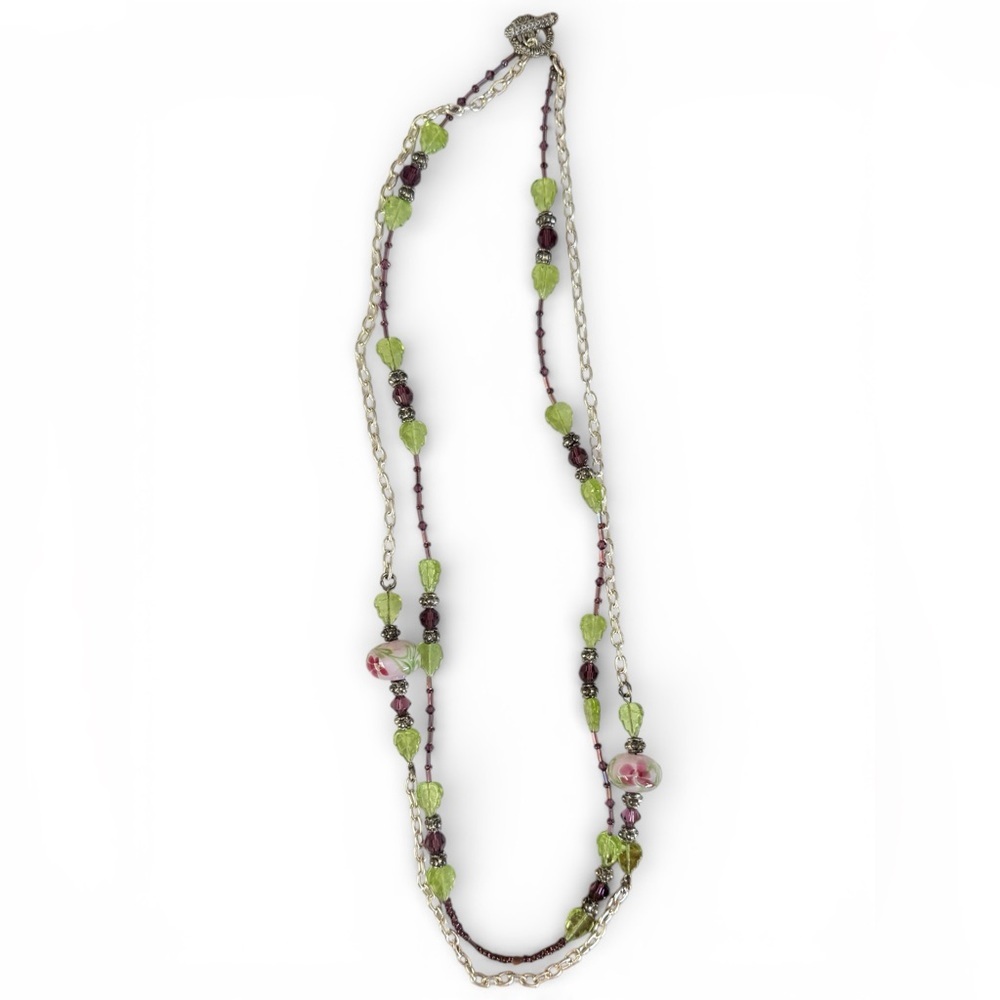 Elegant Green and Purple Beaded Necklace - Picture 2 of 2